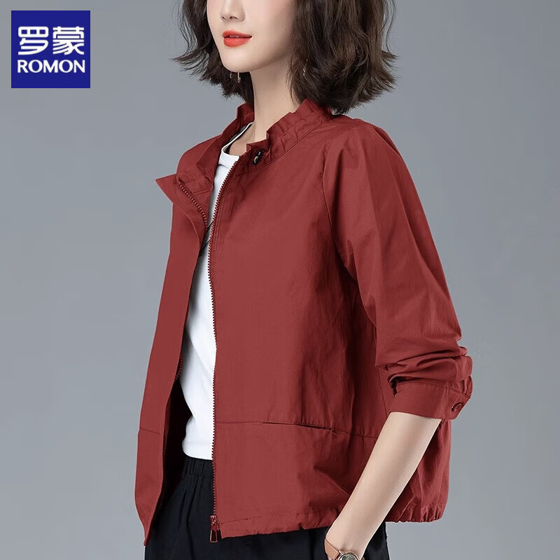 ROMON jacket for women spring and autumn 2025 new women's fashion casual middle-aged mother short jacket top khaki L recommended 106-120 pounds