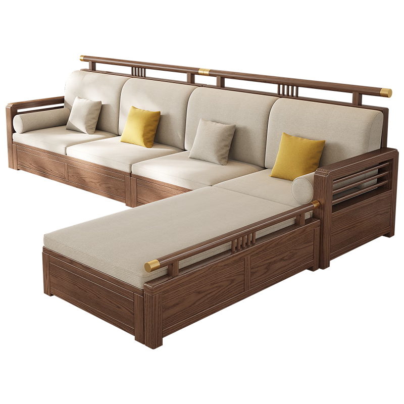 Dynasty Yijing Ash New Chinese Style Solid Wood Sofa Living Room 2026 New Modern Simple Storage Fabric Sofa Small Apartment Four Persons + Imperial Concubine (Ash)