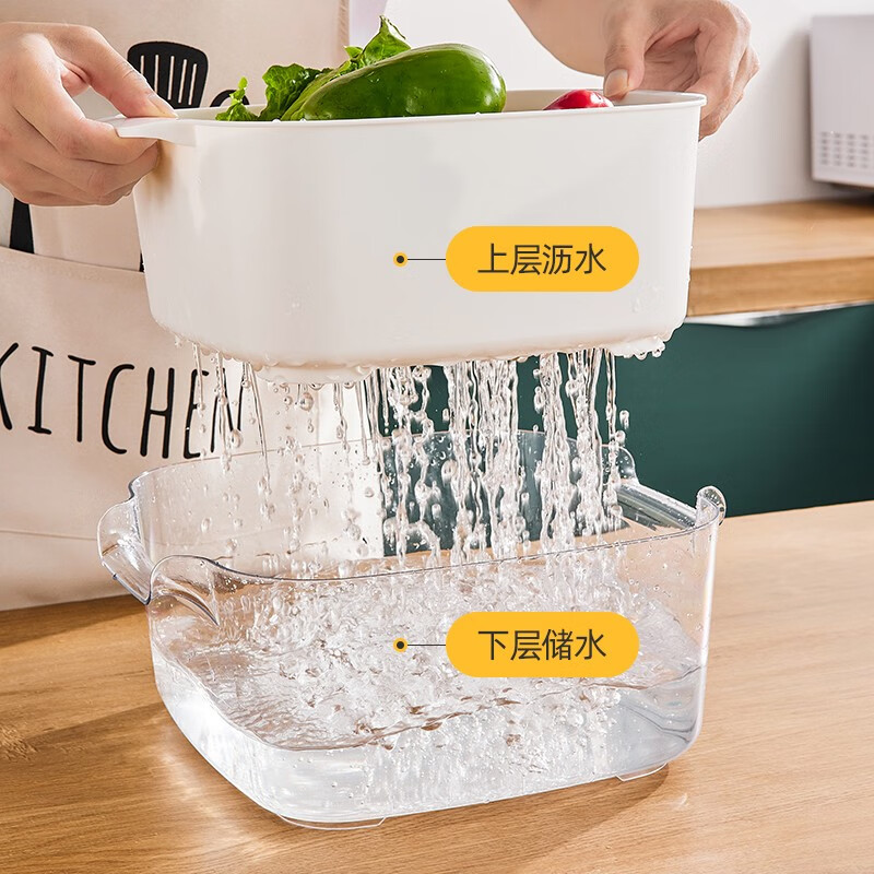 Youqin Home Kitchen Double-layer Drainage Basket Wash Basin Sink Filter Vegetable and Fruit Storage Drainage Basket Leaking 6-piece Set Mint Green