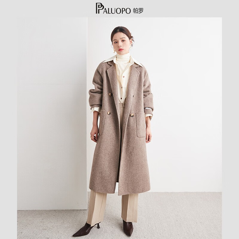 PALUOPO pure wool coat double-sided slim casual single-breasted pocket women's Korean style wool coat S 155/80A