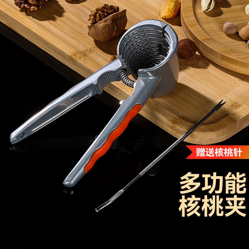 Jidaocook walnut clip multifunctional hazelnut clip household walnut peeling artifact to pull walnuts open walnut tool black peach clip four-port alloy walnut clip orange handle plus needle