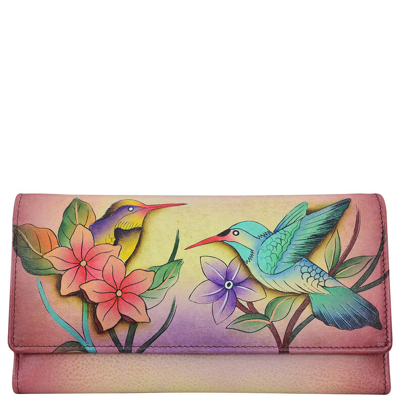 Anna by Anuschka Hand Painted Genuine Leather Wallet for Women Full Grain Cow Leather Magnetic Flap Coin Bag Birds of Paradise One Size