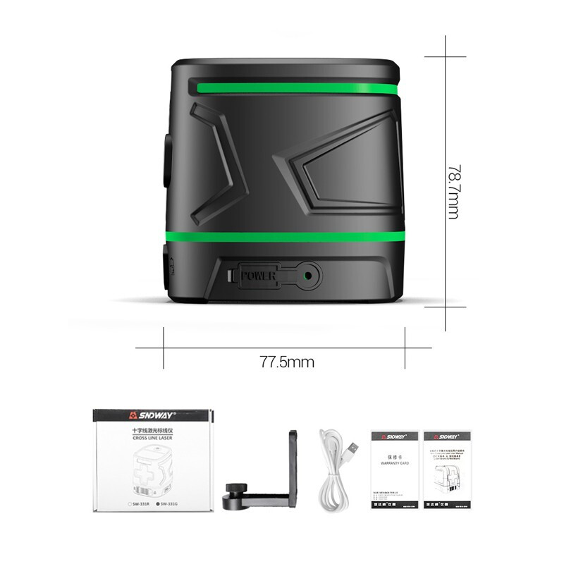 SNDWAY green light laser level 2 lines, automatic line marking, wall-mounted instrument, small marking instrument that can mark diagonal lines, mini water level meter SW-331G green light 2 lines, rechargeable version