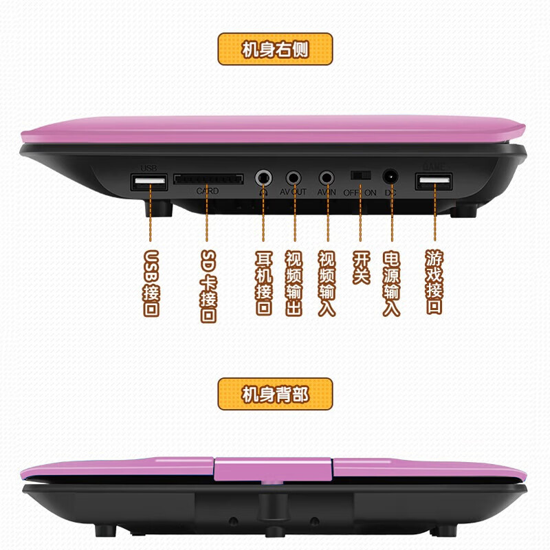 Xianke DVD Player Portable Children's Mobile TV HD EVD DVD Player U Disk SD Card Player Disc Game Rose Gold 19-inch HD Version Standard +32G U Disk