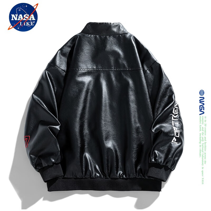 NASALIKE official fashion brand American retro motorcycle leather jacket men's autumn and winter baseball uniform pilot jacket high street men's jacket black XL (recommended 125-145 pounds)