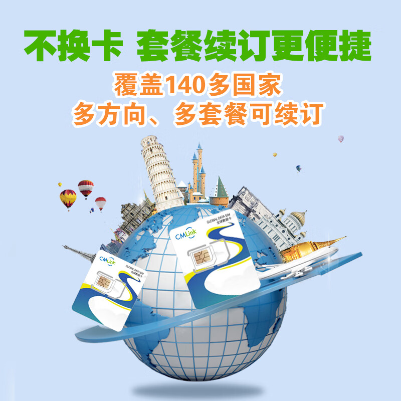 Global multi-region traffic card CMLink4G5G140 multi-country universal SIM card 10 days 1GB/day - high speed + low speed unlimited