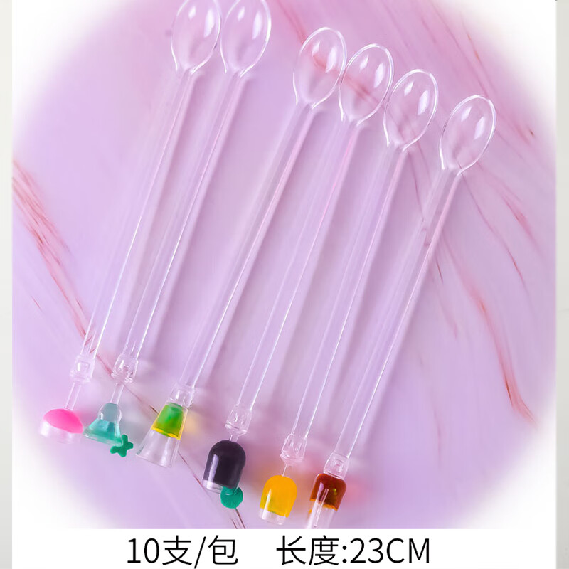 Yibo Disposable Fruit Fork Colorful Thick Straw Art Stirrer Milk Tea Shop Supplies Acrylic Spoon (1 Pack/10)