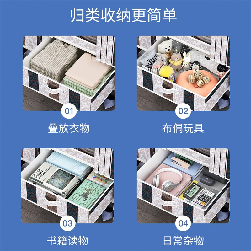 Jialiren cloth wardrobe 2 meters wide drawer simple wardrobe bedroom home double wardrobe dormitory thick steel tube wardrobe