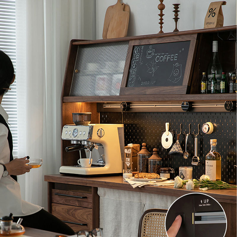 Helanfei all solid wood sideboard and dining table integrated North American black walnut small house log household high cabinet wall storage cabinet sideboard 180*48*178cm