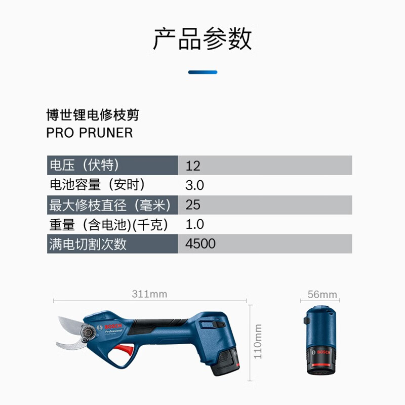 Bosch (BOSCH) 12V lithium battery pruning shears Pro Pruner electric shears to cut branches, electric pruners, pruning shears, rechargeable pruning shears, Pro Pruner bare metal, no electricity, no charge