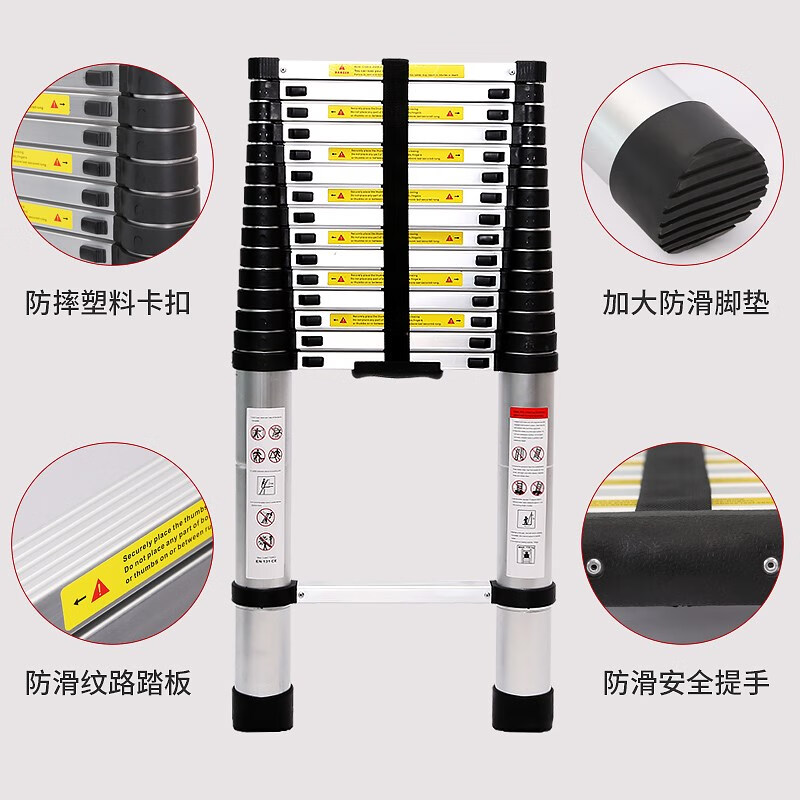 Aluminum alloy ladder thickened straight ladder 4/5/6/7 meters single-sided folding one-sided engineering telescopic ladder (German standard thickened) 8M single-sided telescopic ladder