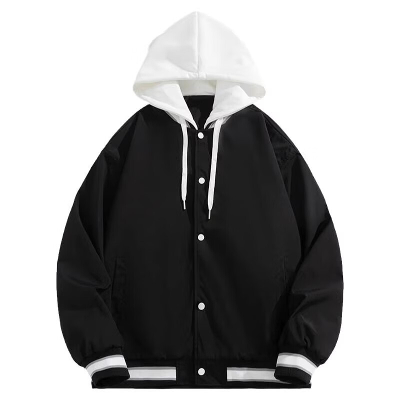 NASA BASE jacket men's spring and autumn 2025 new men's workwear fake two-piece hooded loose casual versatile baseball uniform black XL 125-155 catties