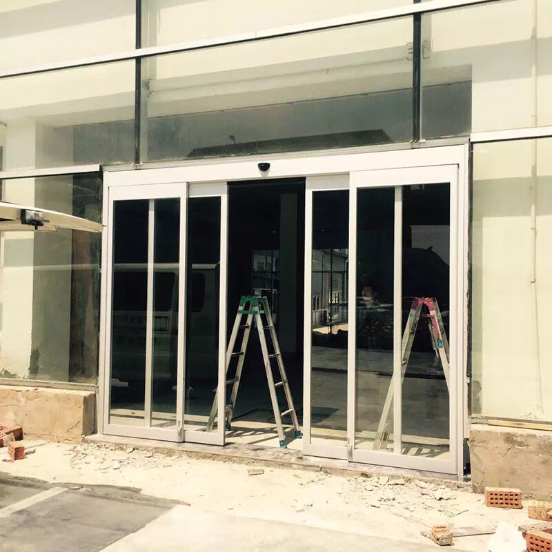 Guangzhou automatic glass door manufacturer Qingyuan induction glass door Guangdong stainless steel glass sliding door black