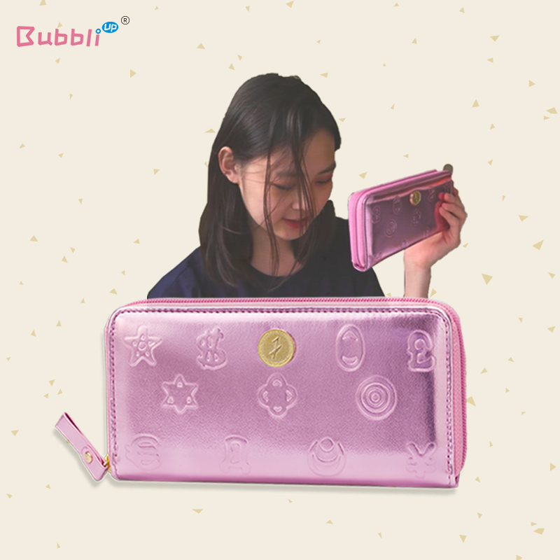 Bubbli UP Meets Love Pink Wealth Cloth Pink Gold and Lilac Long Multi-Slot Storage Bag with 108-cut Crystal Pendant, Free Energy Wristband + Natural Crystal Pendant