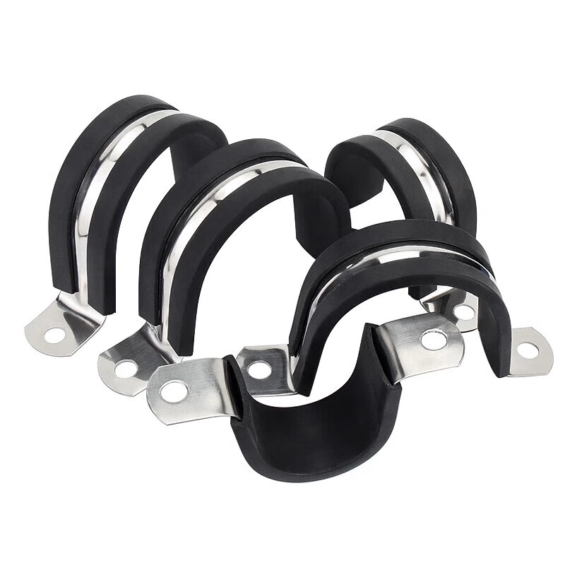 Jinchao 304 stainless steel pipe buckle clip U-shaped belt with rubber strip riding clamp pipe clip to fix cable hoop 6 (5 pieces) rubber strip riding clamp