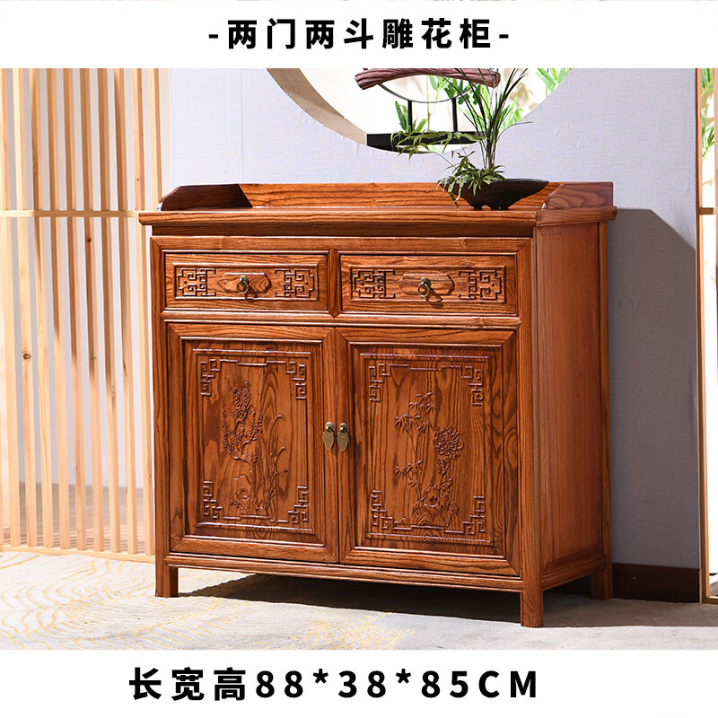Yanlong sideboard solid wood wine cabinet Chinese antique all-in-one wall elm cabinet partition living room multi-functional storage cabinet three doors three buckets 120*38*85