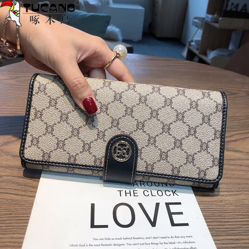 Woodpecker (TUCANO) long clip mobile phone wallet all-in-one bag women's genuine leather 2026 new wallet women's Valentine's Day high-end exquisite card apricot (10 card slots