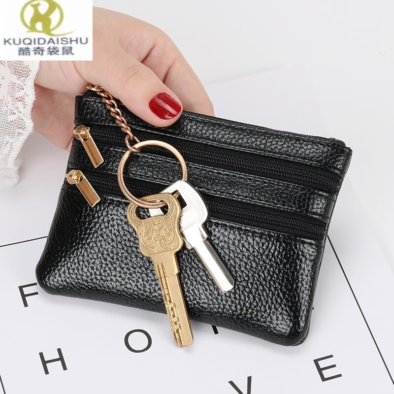 Kuqi Kangaroo Genuine Leather Coin Purse Women's Purse Mini Soft Leather Handbag Small Purse Key Coin Card Bag Short Zipper Bag Purple