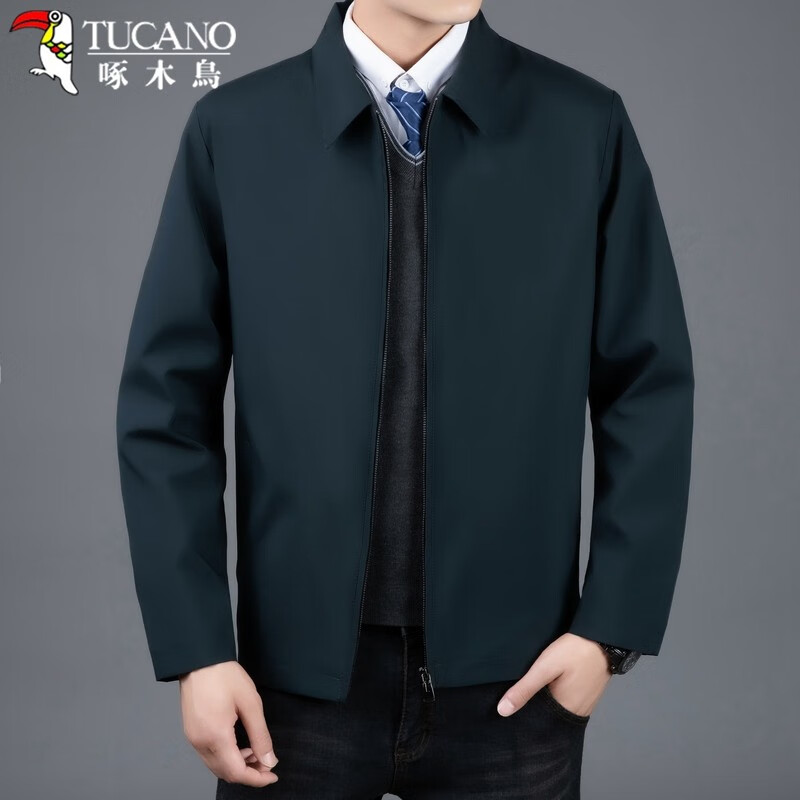 Woodpecker (TUCANO) jacket men's coat business solid color lapel casual fashion versatile middle-aged and elderly men's tops Navy XL