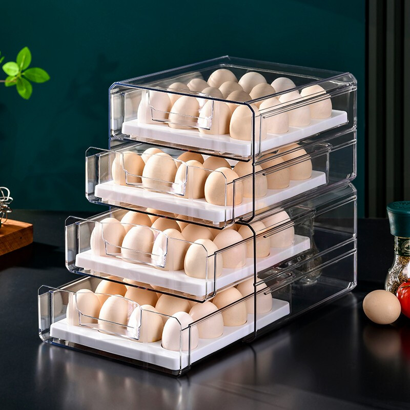 Half-life egg carton thickened egg storage box refrigerator crisper kitchen storage box double-layer drawer-type crisper egg compartment refrigerator freezer box egg tray egg storage box egg carton double-layer 32 compartments