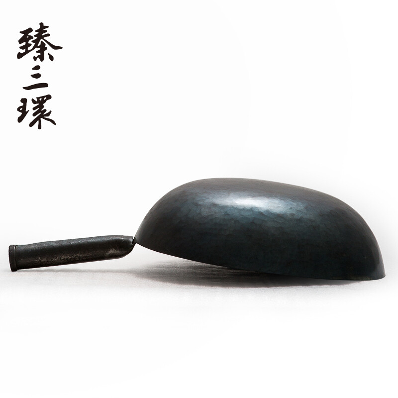 Zhensanhuan Zhangqiu iron pot cooking pot hand-forged pot uncoated physical non-stick pot wrought iron pot Yihuan Grandmaster gift box ancient roasted blue 32cm + spatula + wooden lid 4-piece set