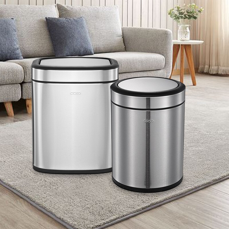 CCKO trash can household bathroom large living room bedroom commercial toilet simple flip-top kitchen trash can with lid square swing lid 6L sand steel (9908)