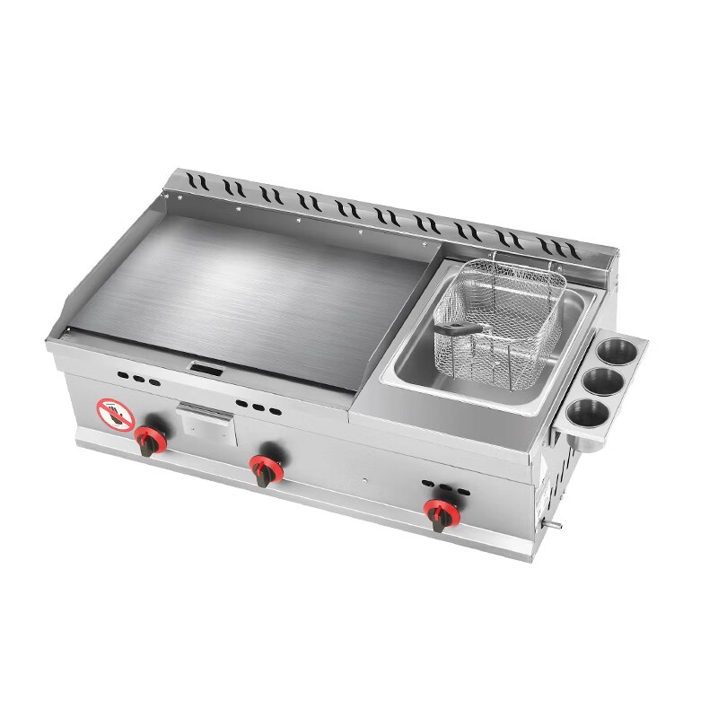 Teppanyaki merchants set up stalls with hand cake grabbing machines, Teppanyaki fryers, all-in-one griddles, gas fryers, cold noodle machines, 55 thick griddles + single pots + frying baskets