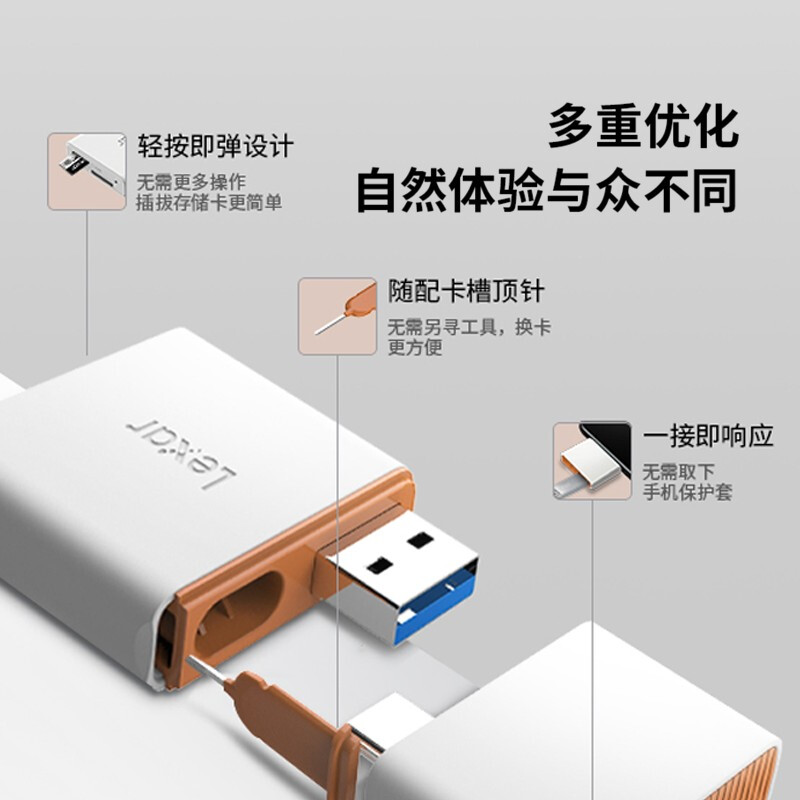 Lexar USB3.1 high-speed two-in-one card reader Huawei NM card reader NM card/TF card multi-function Type-C card pin included for easy mutual transfer