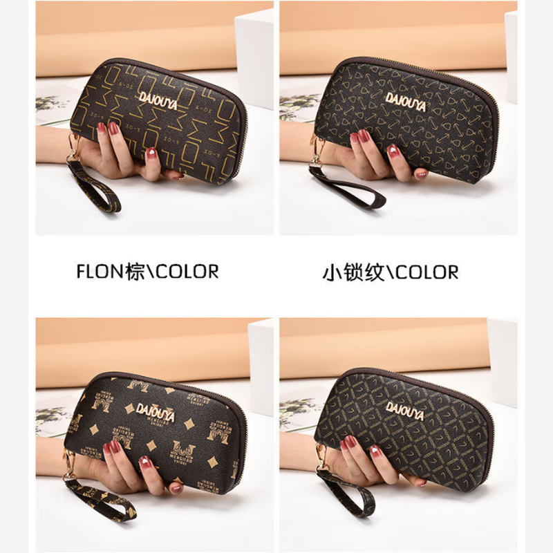 Kuqi Kangaroo Genuine Leather Texture Clutch Women's Simple Versatile Mobile Coin Purse Long Wallet Zipper Handbag Women's Small Bag Soft Leather DAI Small Lock Pattern