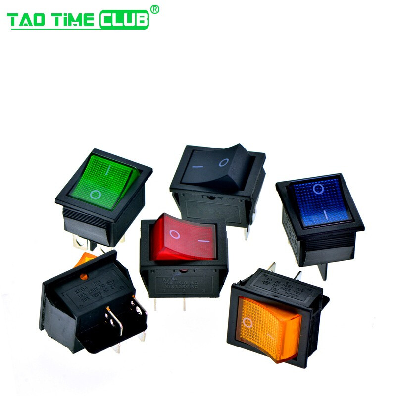 KCD4 boat switch boat switch rocker power button 4 6-pin red light green light 31x25mm16A250V 30A switch 2-speed 6-pin red with light (1 piece)