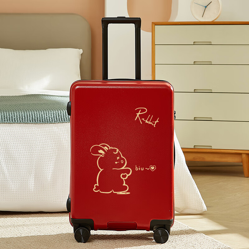 KIKITO Wedding Luggage Wedding Dowry Red Trolley Case Women's Mother Code Suitcase Customizable Leather Case Mother and Child Box-Miss A Rabbit Suit (Red) 24 inches