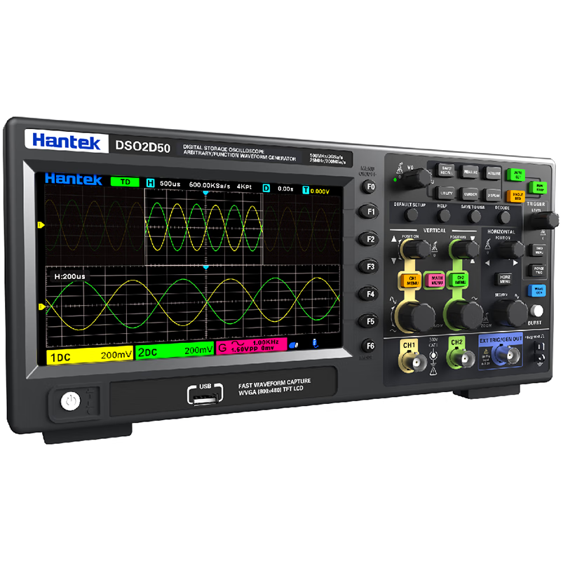 Hantek Hantek digital oscilloscope DSO2D20 series multi-function 2GSa/s sampling rate up to 500M bandwidth DSO2C20 (200M bandwidth + 2CH oscilloscope)