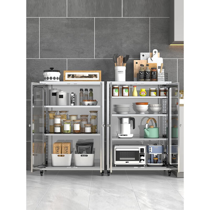 Xindaqi stainless steel sideboard cupboard sideboard kitchen restaurant storage storage cabinet balcony sundry low cabinet double door stainless steel glass door length 1000