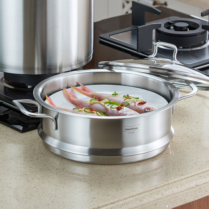Momscook stainless steel steamer steamer double-ear steamer 304 steamer single layer steamer 24x9.5cm steamer (ZG2409N) 24cm