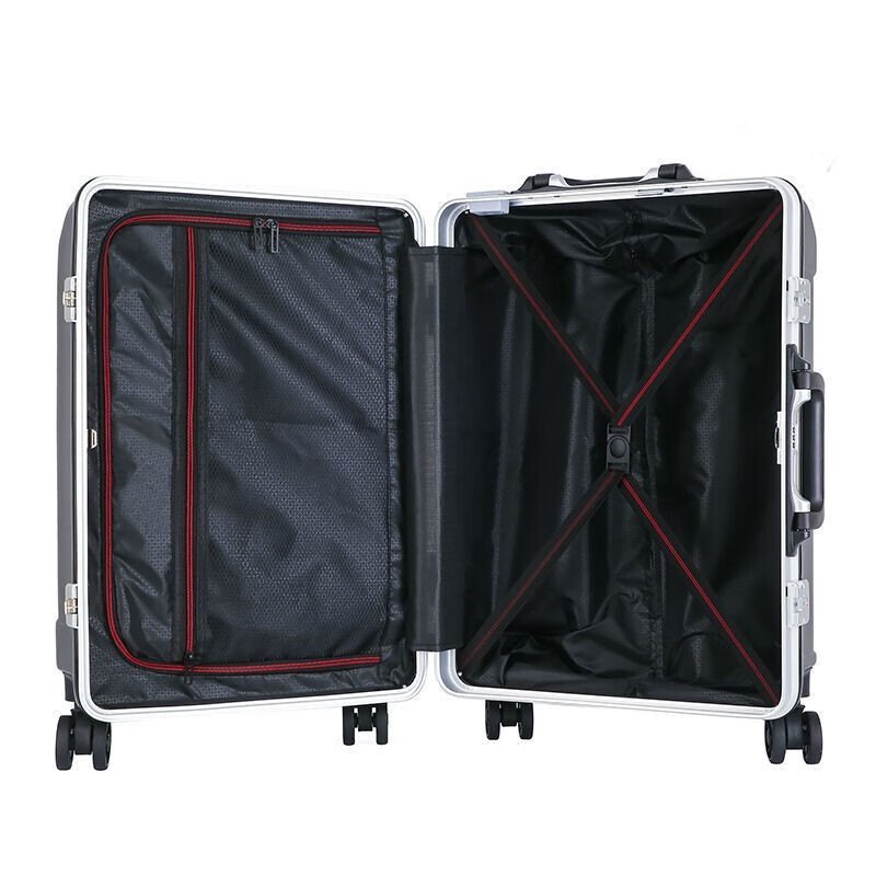 Diston Paul (DISIDUNBAOLUO) luggage thickened aluminum frame trolley case, strong and durable password box, student large-capacity suitcase, boarding suitcase, gray, scratch-resistant aluminum frame - with charging port, 20 inches, can be boarded, suitable for short-distance business trips