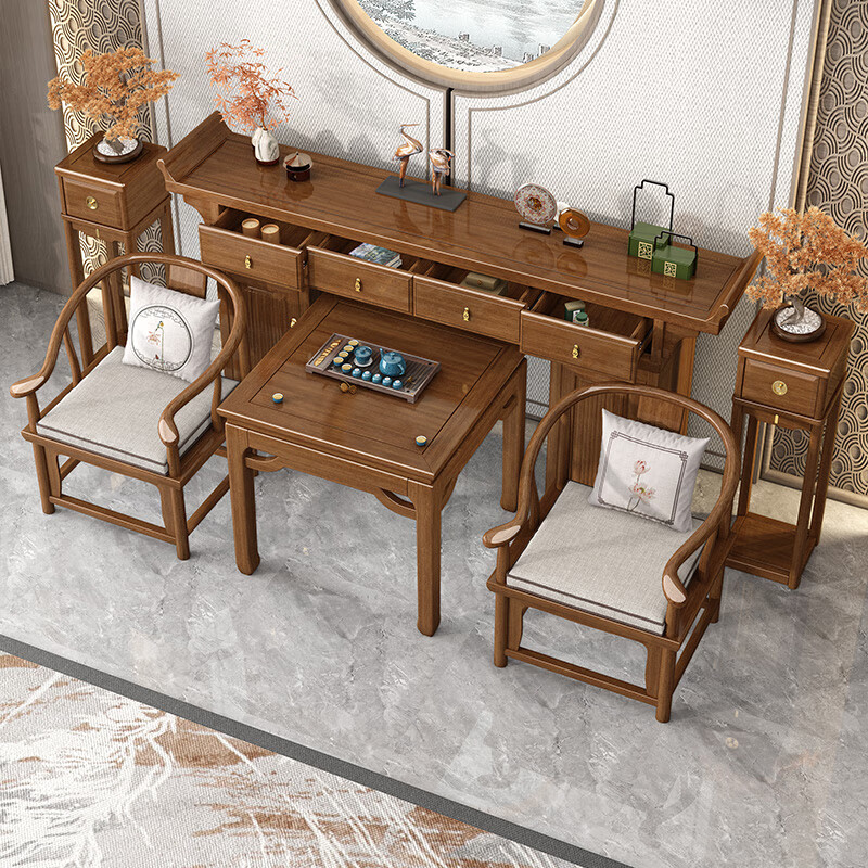 Small wooden nest, altar table, altar table, entrance table, Zen-like nave, six-piece set, new Chinese style purple sandalwood solid wood end view table, altar table/offering table/ altar (horseshoe leg design) assembly