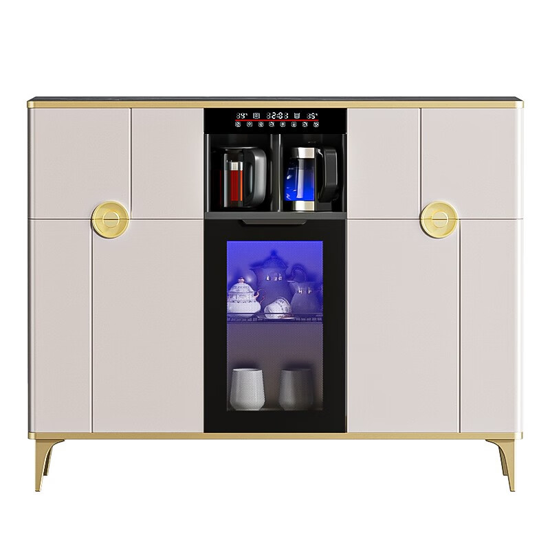 MEILINGDA Home Commercial Multi-Function Remote Control Intelligent Solid Wood Tea Bar Machine Fully Automatic Water Dispenser Living Room Tea Cabinet Sideboard Refrigerator Red Wine Refrigerator Frozen Bottle Sterilizer Cabinet Solid Wood 620 Light Luxury Champagne (Fridge Freezer + Disinfection Cabinet) Hot and Cold Type Ice Warm