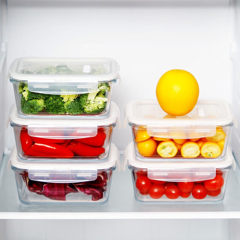 Chuangde heat-resistant glass crisper, microwave lunch box, lunch box for office workers, white plus height 1080ml + bag + tableware