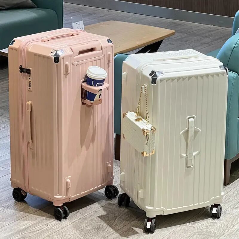 Kangaroo (KANGAROO) five-wheel multi-functional suitcase, large-capacity trolley case for men, high-looking password box for female students, checked travel suitcase, cherry blossom pink, five-wheel shock absorption brake + double compartment, 26 inches, multi-function model