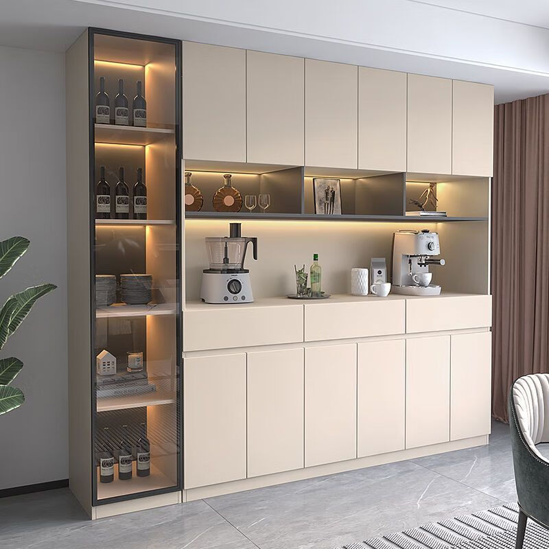 Qingfu sideboard multi-functional all-in-one wall high cabinet wine cabinet living room modern simple home kitchen storage storage cabinet milk coffee color solid wood length 1.2 meters combination 40 cabinets