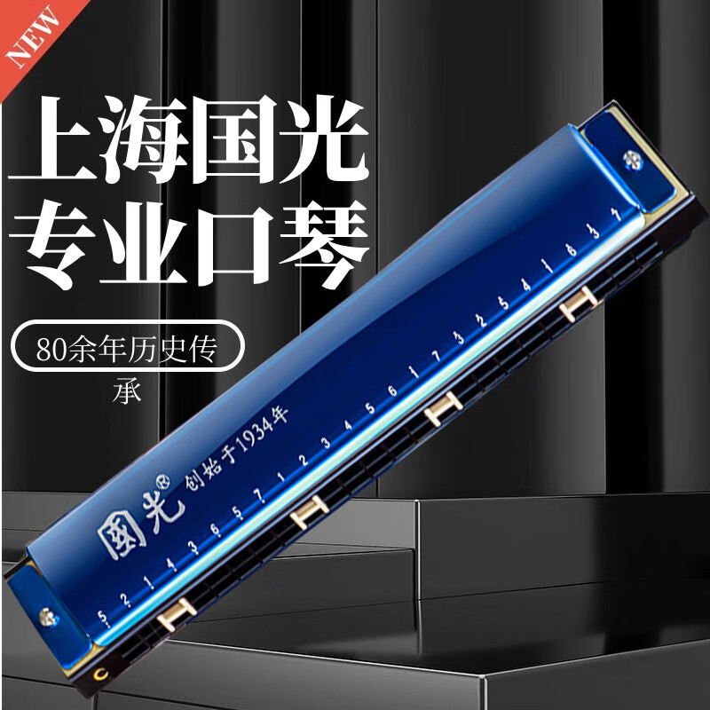 Guoguang 24-hole commemorative model polyphonic C key harmonica for beginners students 28-hole entry-level self-taught accented harmonica wind instrument 24-hole C key polyphonic silver beginner model