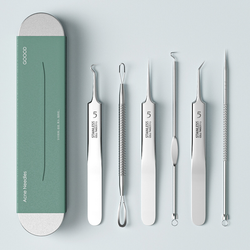 GOOOD ultra-sharp acne needle cell clip 6-piece set for squeezing acne, closing blackheads, and scraping beauty salon special tools tweezers