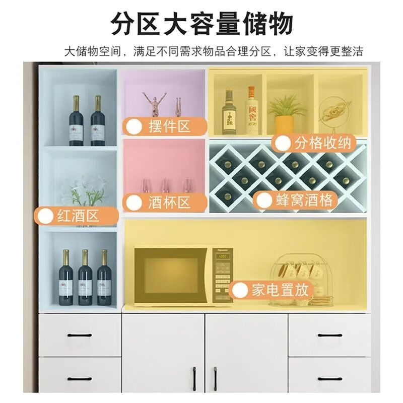 Geyuansu 2025 New Small Household Wine Cabinet Home Large Capacity Multifunctional Wine Cabinet Living Room Sideboard Integrated Wall Cabinet Gray + White Length 160 Width 30 Height 200cm