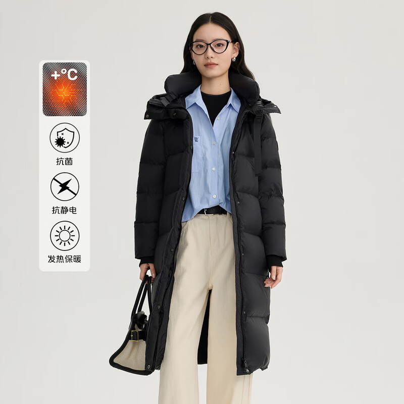 Elaiyi Goose Down Jacket Women's U-shaped Pillow Long Hooded Thickened Warm Winter New Year Jacket Carbon Black M