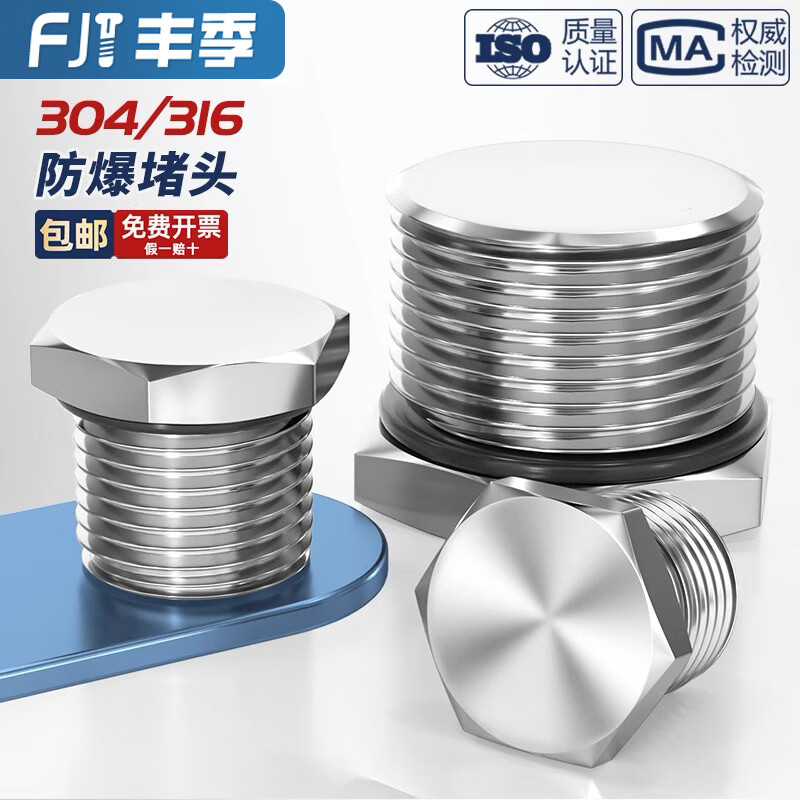 Fengji 304 stainless steel external thread plug M-G-NPT metal solid joint explosion-proof waterproof dustproof plug cover G1/2 (4 points DN15) 304 material