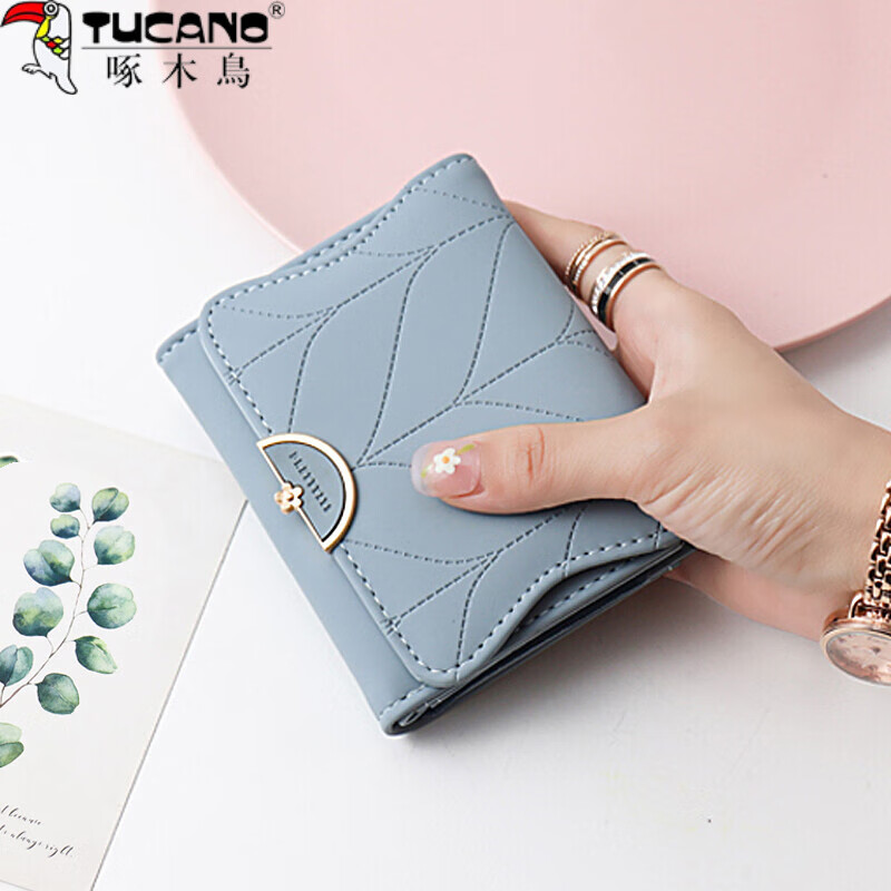 Woodpecker (TUCANO) wallet women's short style new women's folding large capacity coin purse ins cute flower student wallet black