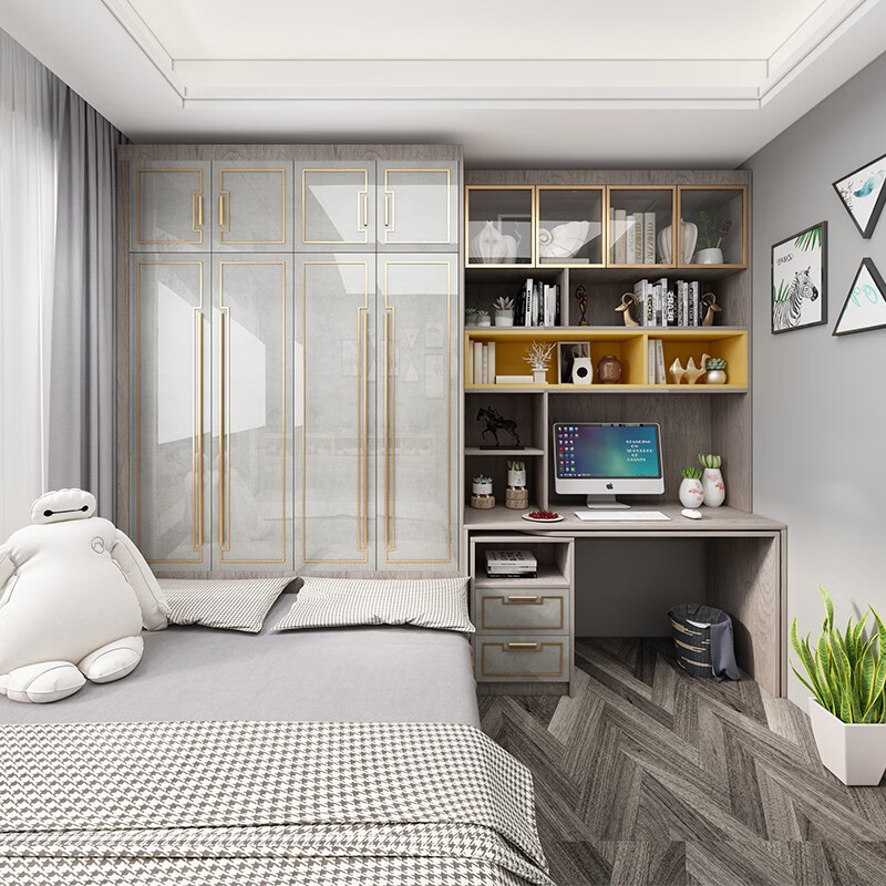 Pinshang Juran solid wood tatami bed wardrobe integrated light luxury one-piece bed with desk bookcase bay window cabinet combination multi-functional storage bed high box bed cabinet storage cabinet step-by-meter customized separate wardrobe width 1800 height 2400 depth 600mm - 4 doors