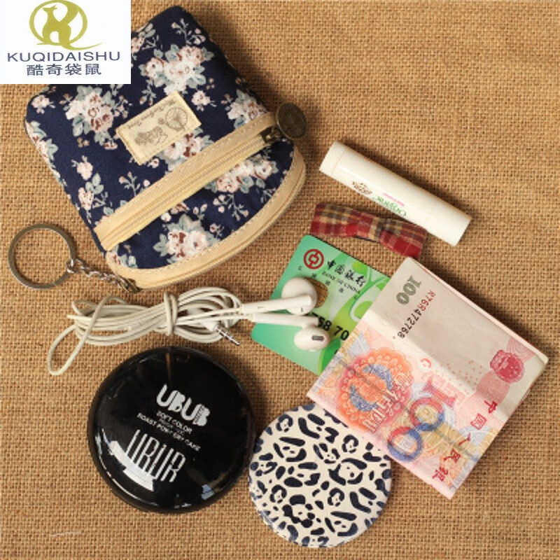 Kuqi Kangaroo Key Coin Purse Women's Short Canvas Clutch Simple Four-Layer Zipper Handbag Men's Small Bag Large Capacity Dark Blue 4 Zippers.S