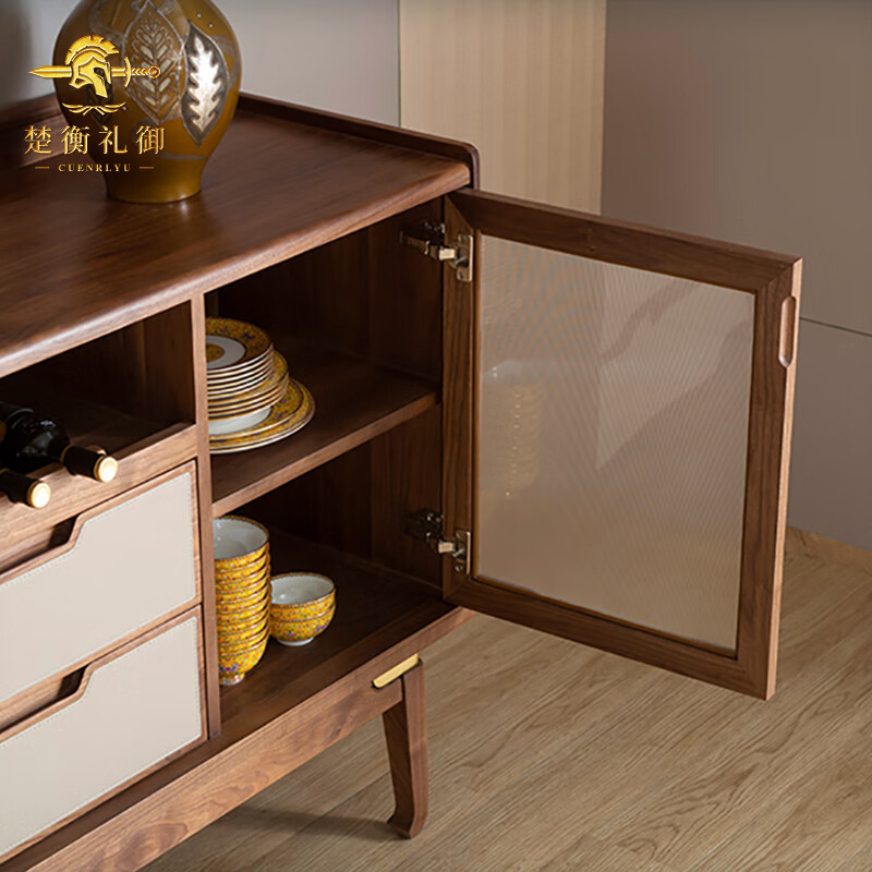 Chu Hengli Royal North American black walnut solid wood dining table and chair combination solid brass light luxury new Chinese style furniture modern sideboard 1.4m black walnut dining table