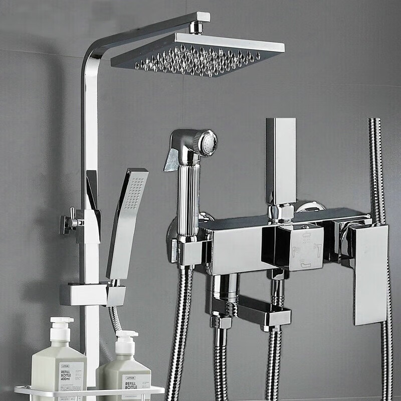 Komaki Premium MU Shower Set Home Constant Temperature Full Copper Bathroom Bathroom Rain Shower Bath Faucet Booster Nozzle M4 Constant Temperature Display Four-stop Square Tube + Thickened Copper Nails